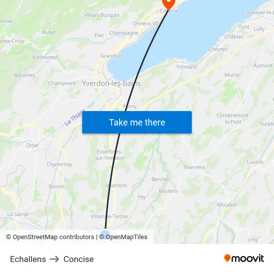 Echallens to Concise map