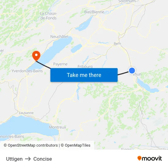 Uttigen to Concise map