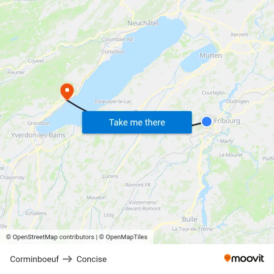 Corminboeuf to Concise map