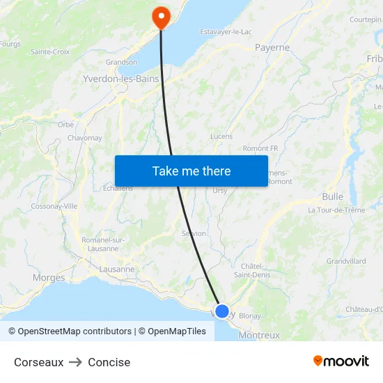 Corseaux to Concise map