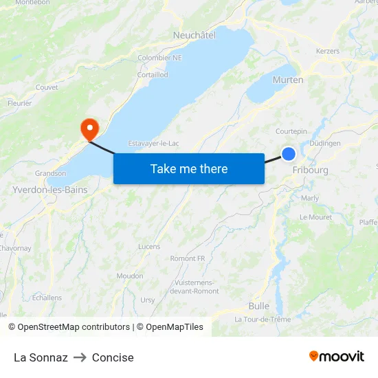 La Sonnaz to Concise map