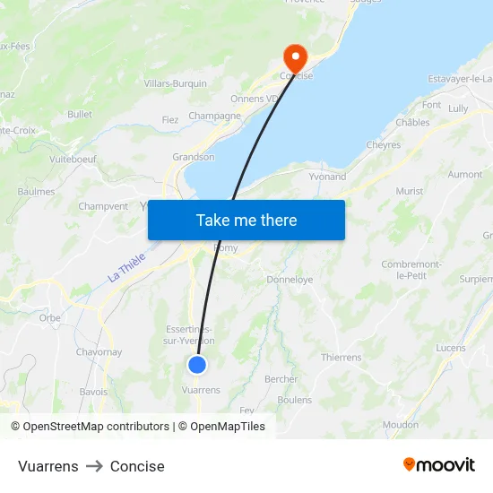 Vuarrens to Concise map