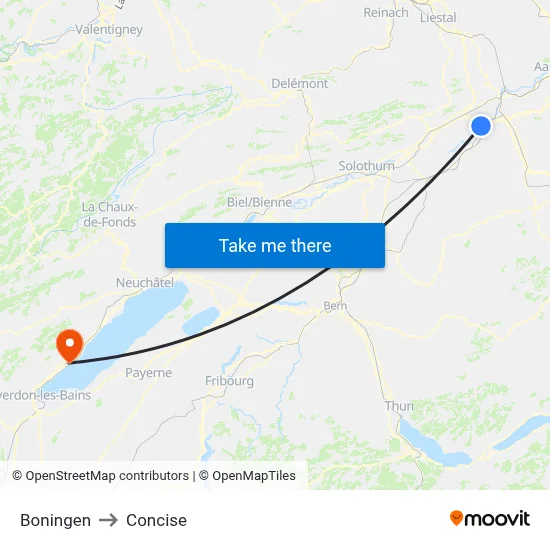 Boningen to Concise map