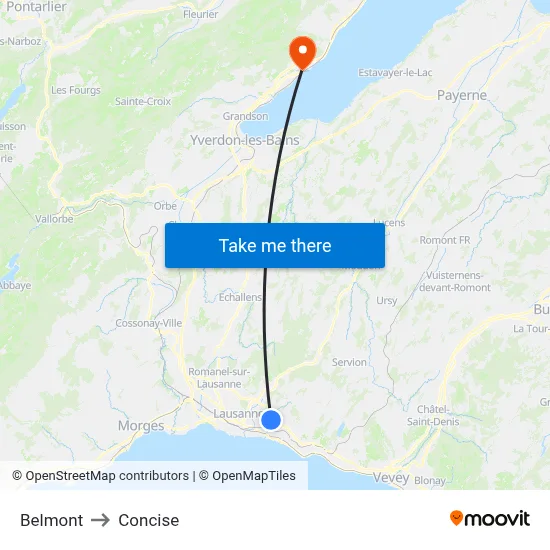 Belmont to Concise map