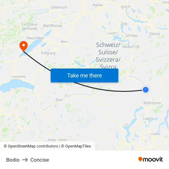Bodio to Concise map