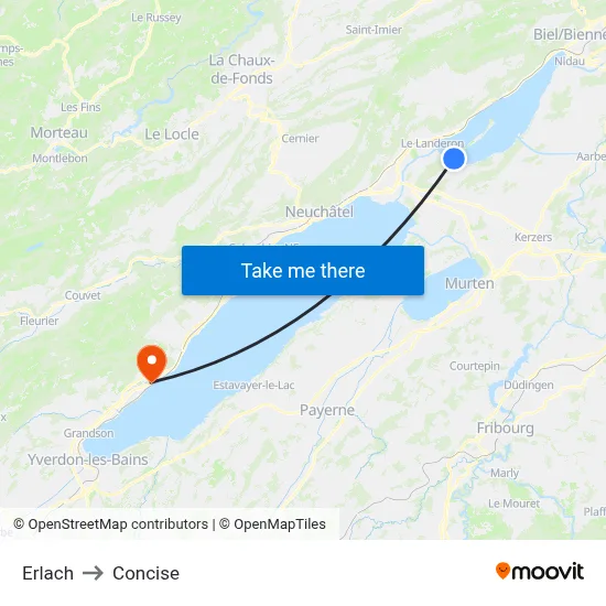 Erlach to Concise map