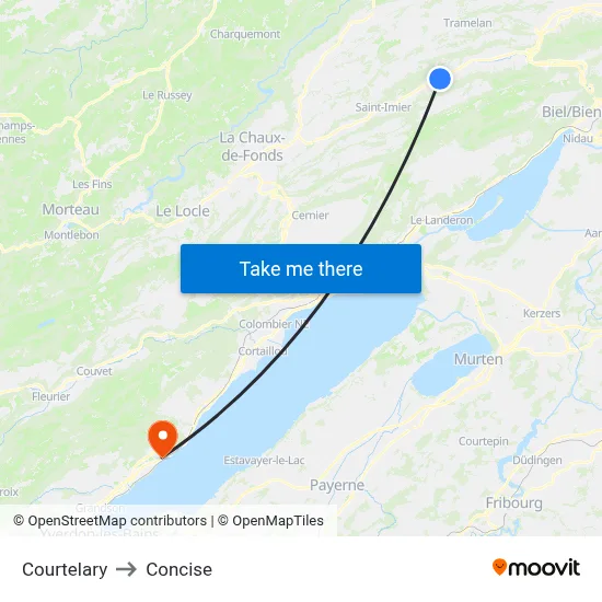 Courtelary to Concise map