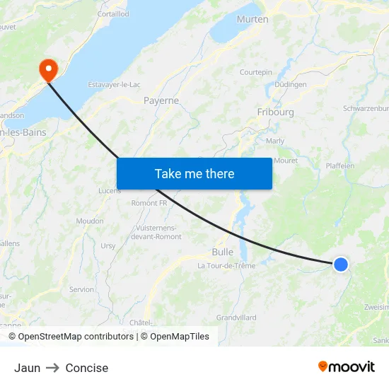 Jaun to Concise map