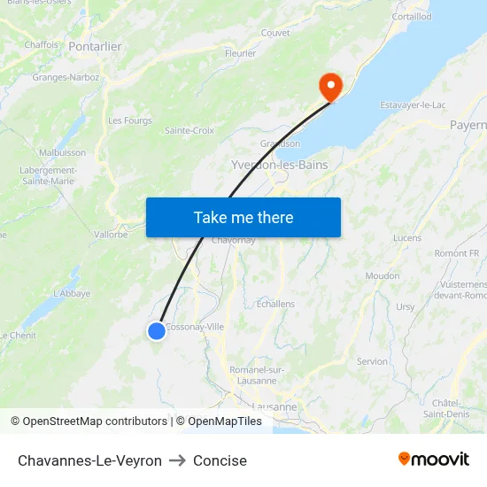 Chavannes-Le-Veyron to Concise map