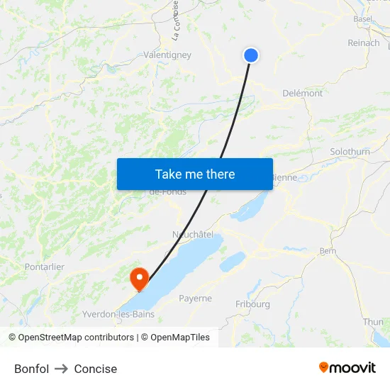 Bonfol to Concise map