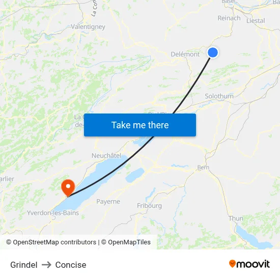 Grindel to Concise map