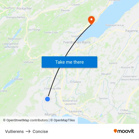 Vullierens to Concise map