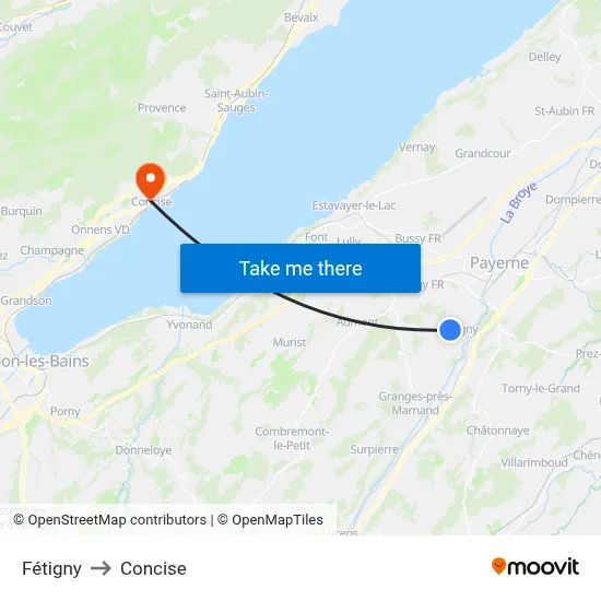Fétigny to Concise map