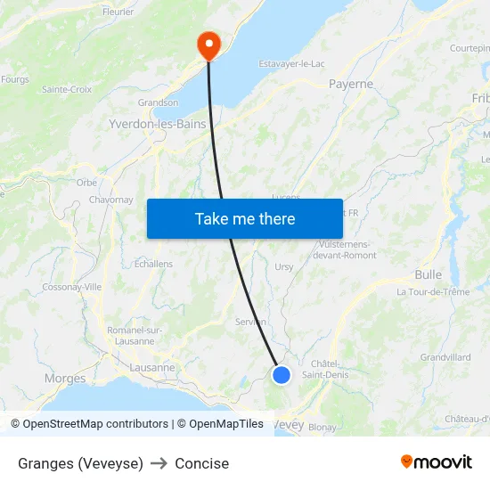 Granges (Veveyse) to Concise map