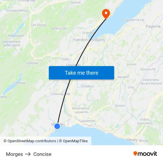 Morges to Concise map