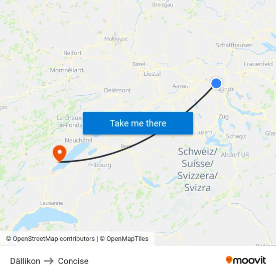 Dällikon to Concise map