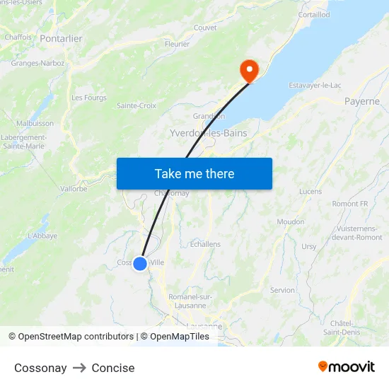 Cossonay to Concise map