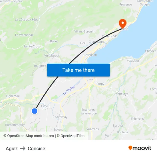 Agiez to Concise map