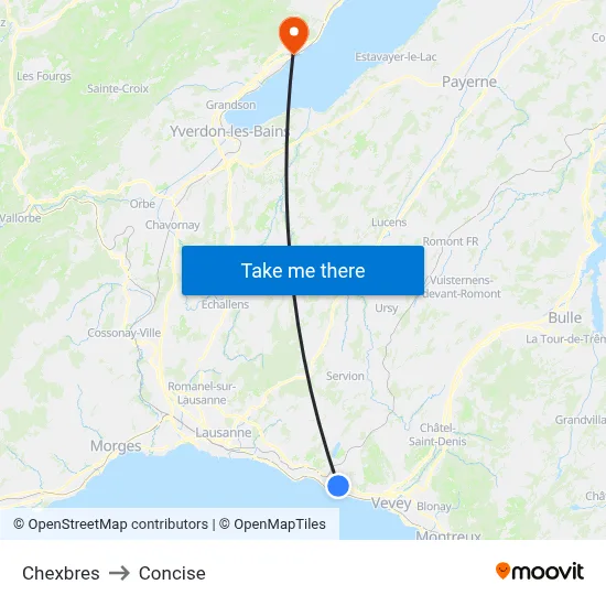 Chexbres to Concise map