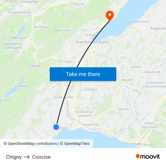 Chigny to Concise map