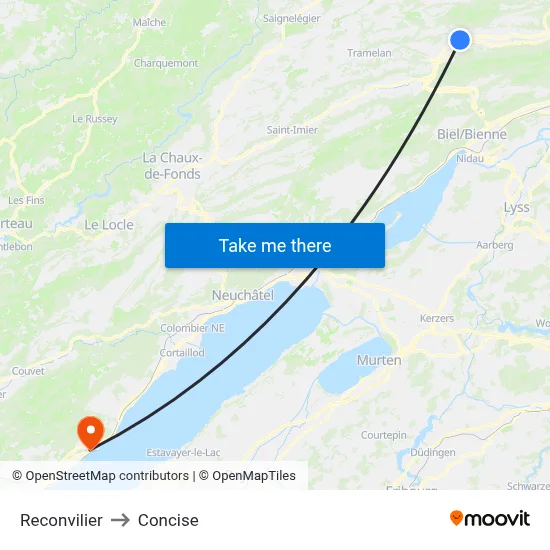 Reconvilier to Concise map