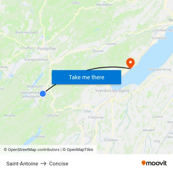 Saint-Antoine to Concise map
