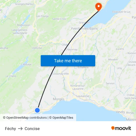 Féchy to Concise map