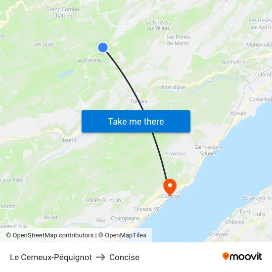 Le Cerneux-Péquignot to Concise map