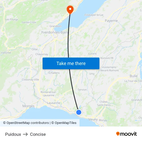 Puidoux to Concise map