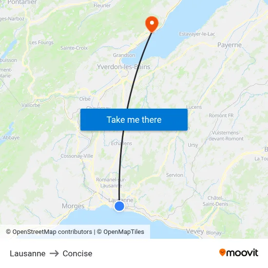 Lausanne to Concise map