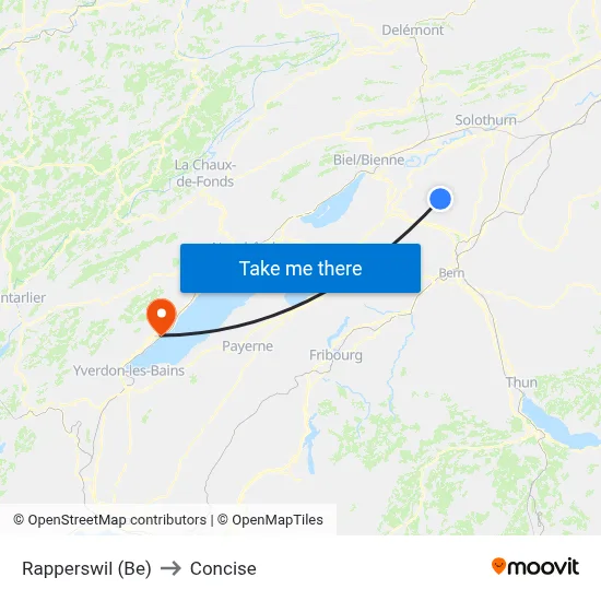 Rapperswil (Be) to Concise map