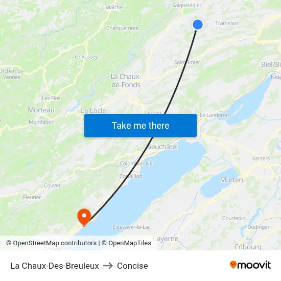 La Chaux-Des-Breuleux to Concise map