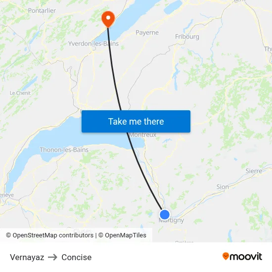 Vernayaz to Concise map