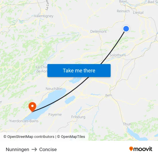 Nunningen to Concise map