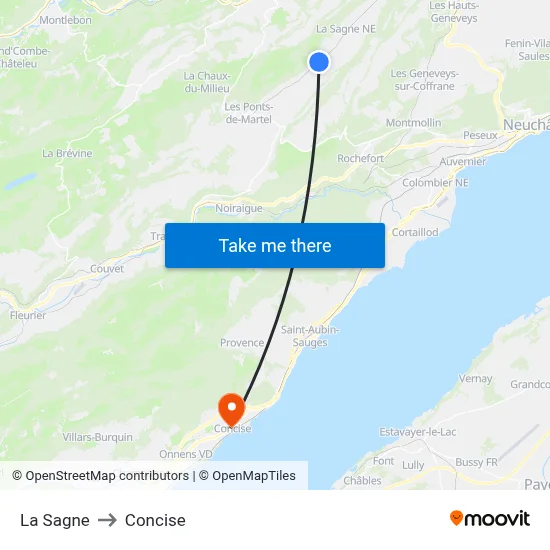 La Sagne to Concise map