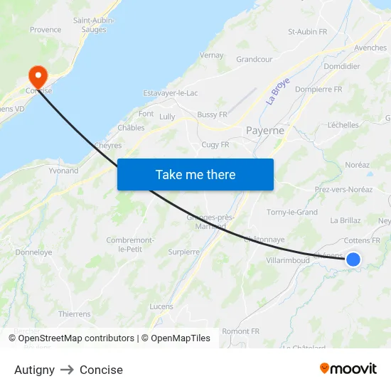Autigny to Concise map