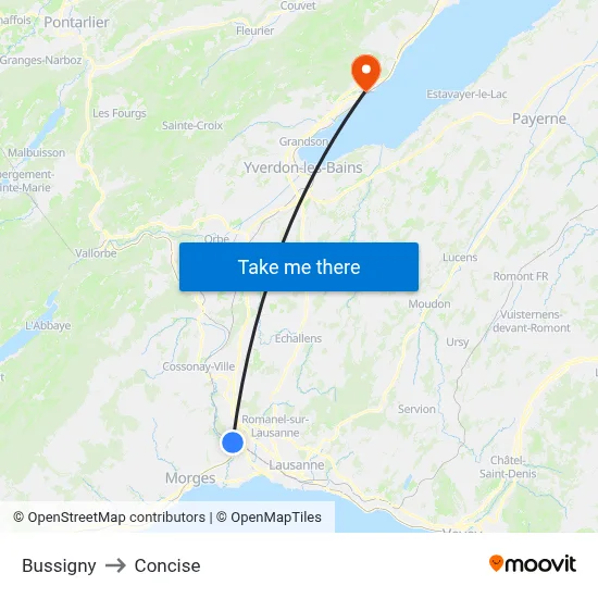 Bussigny to Concise map
