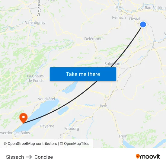 Sissach to Concise map