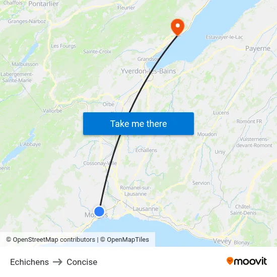 Echichens to Concise map