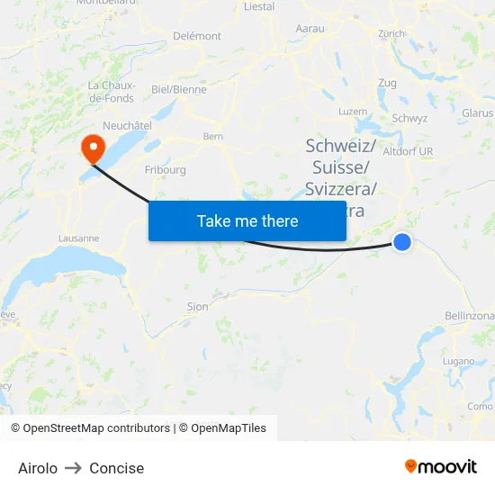 Airolo to Concise map