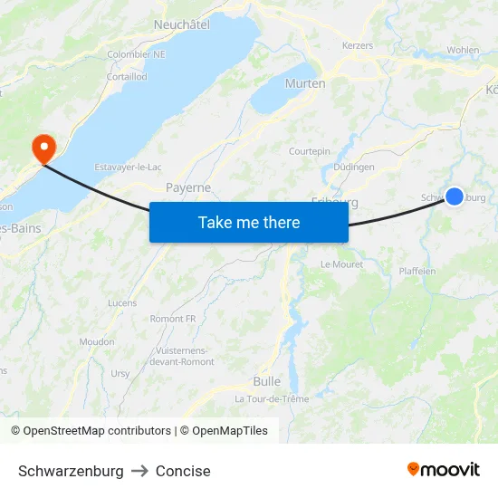 Schwarzenburg to Concise map