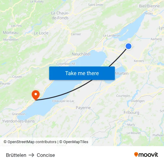 Brüttelen to Concise map