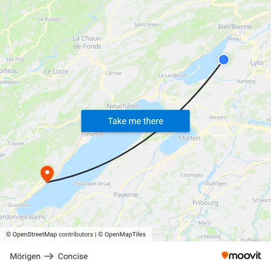 Mörigen to Concise map