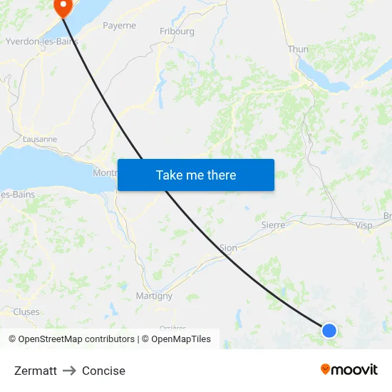 Zermatt to Concise map