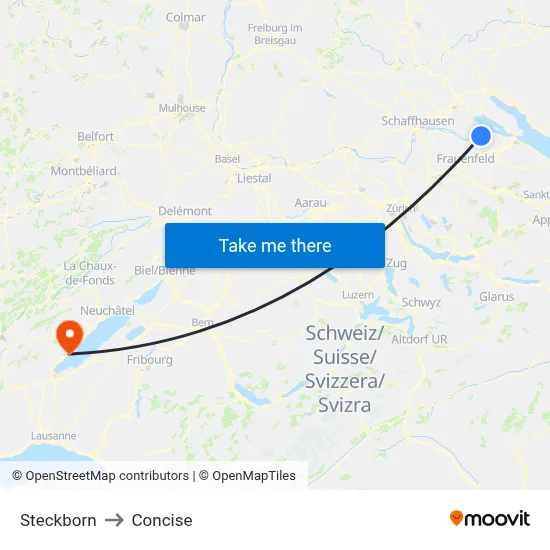 Steckborn to Concise map