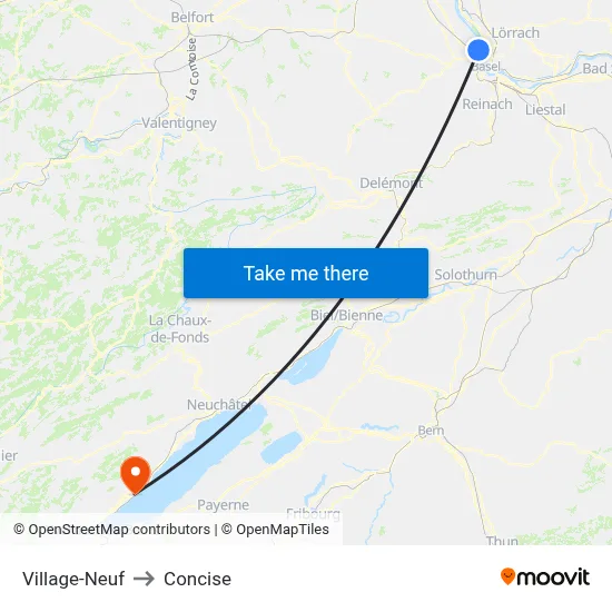 Village-Neuf to Concise map