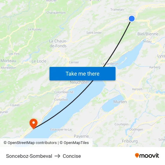 Sonceboz-Sombeval to Concise map