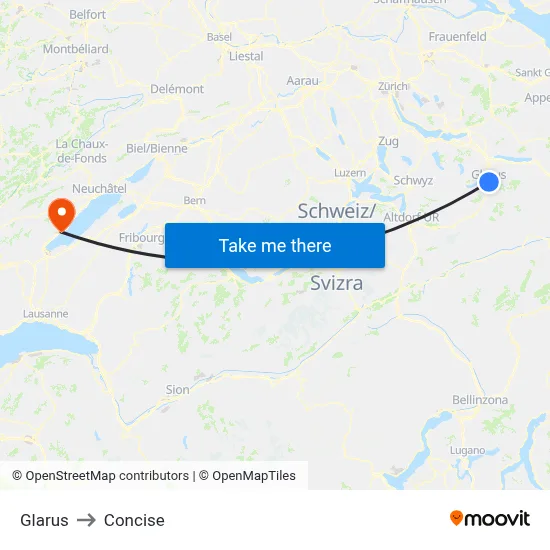 Glarus to Concise map