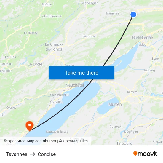 Tavannes to Concise map