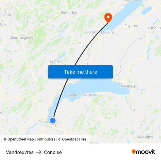 Vandœuvres to Concise map
